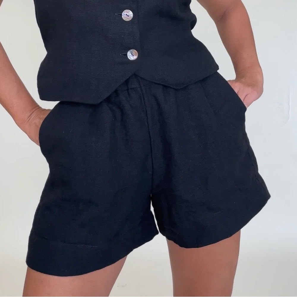 Black Linen Blend High-Rise Women’s Shorts